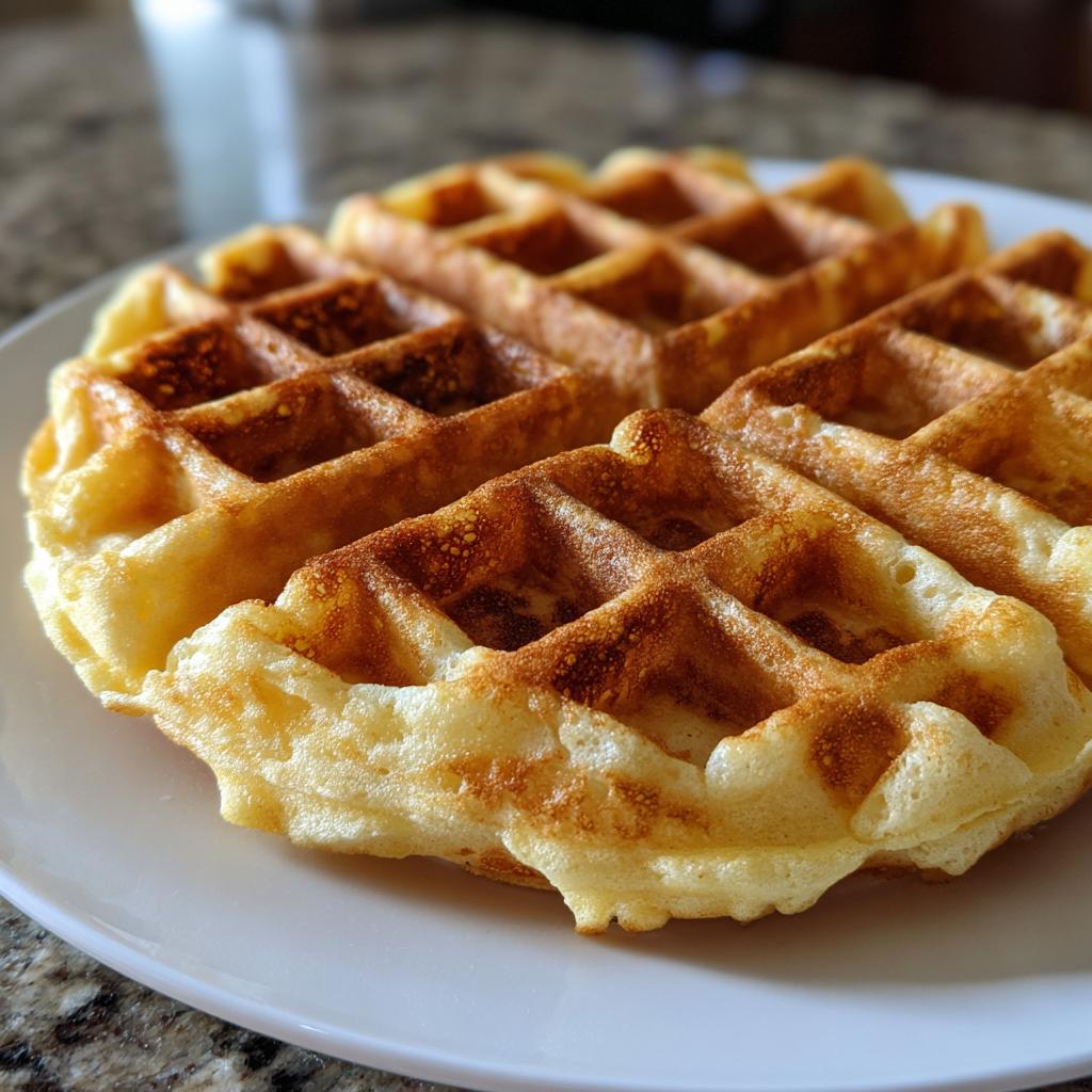 Nahaufnahme einer goldbraun gebackenen Waffel, die perfekt für Schnelle Vanillewaffeln nach Oma-Art ist.