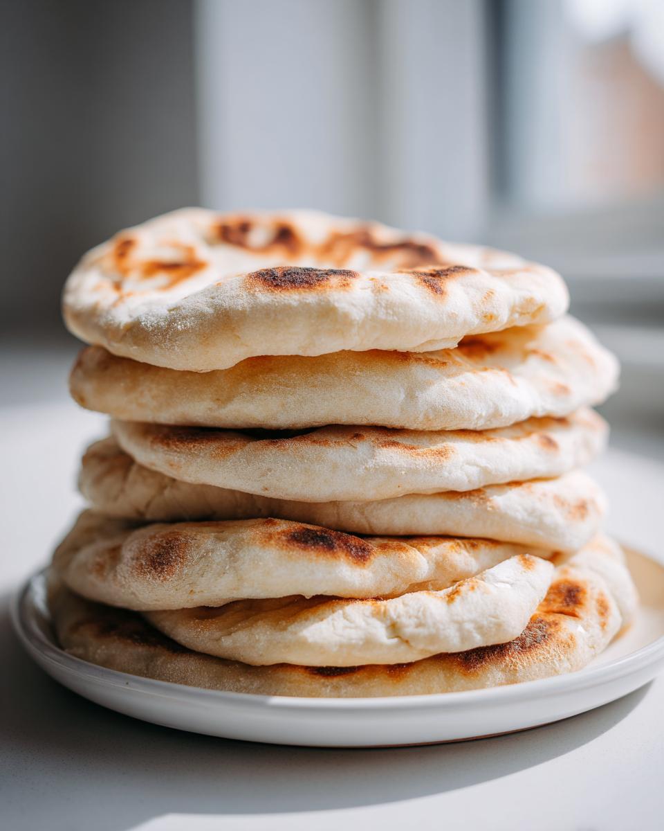 Stapel von frisch gebackenen, weichen Fladenbroten, ideal für Wrap-Teig einfach selber machen.
